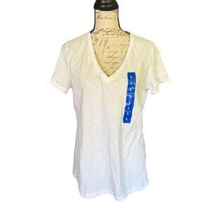 Felina White Cotton Blend V Neck Shirt Size Large